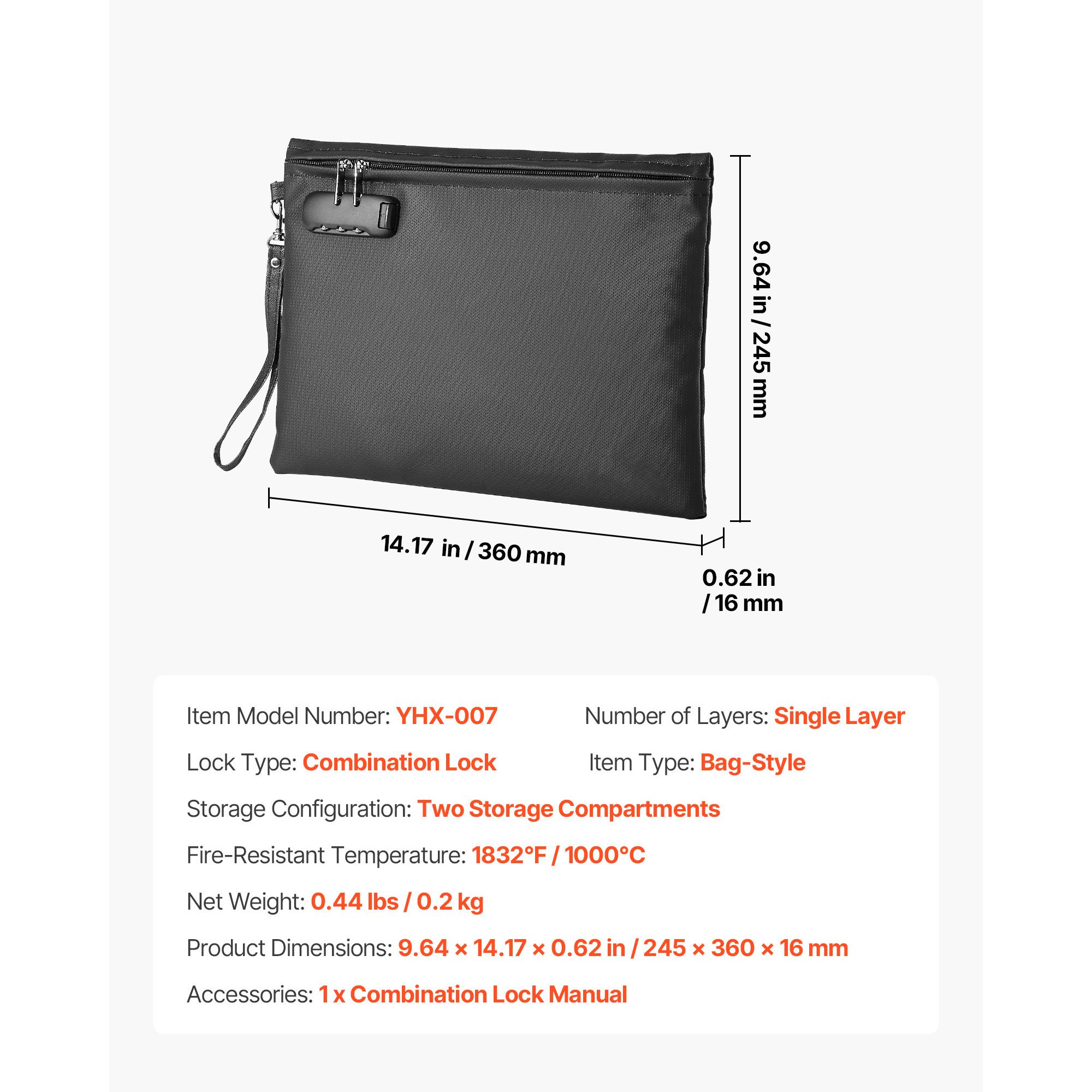 Home Office Passport - Fireproof Document Bag, 1832 Fahrenheit Heat
